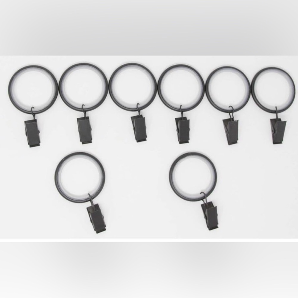8 Curtain Drapery Rings with Clips, 1.5-inch Inner Diameter Quiet Smooth Black